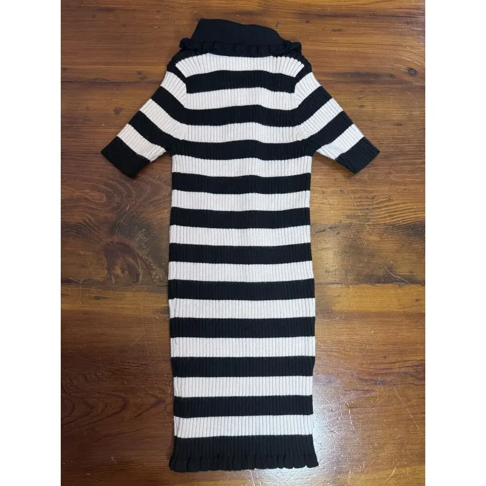 Milly Minis Girls Ribbed Striped Ruffle-Trim Polo Dress Size 4/5